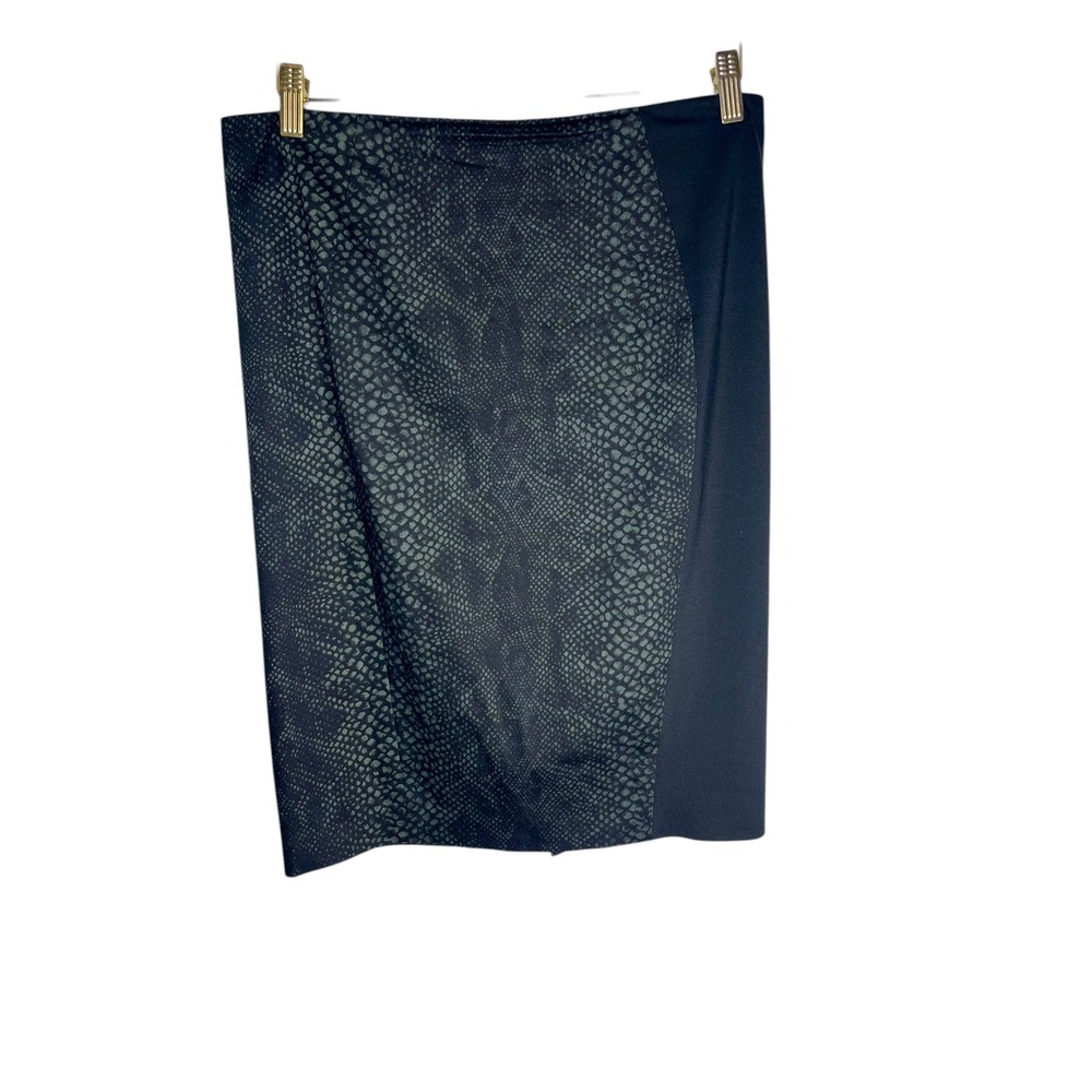 Elie Tahari Size 10 Pencil Skirt Black Snakeskin Print Color Block Lined - Picture 2 of 9